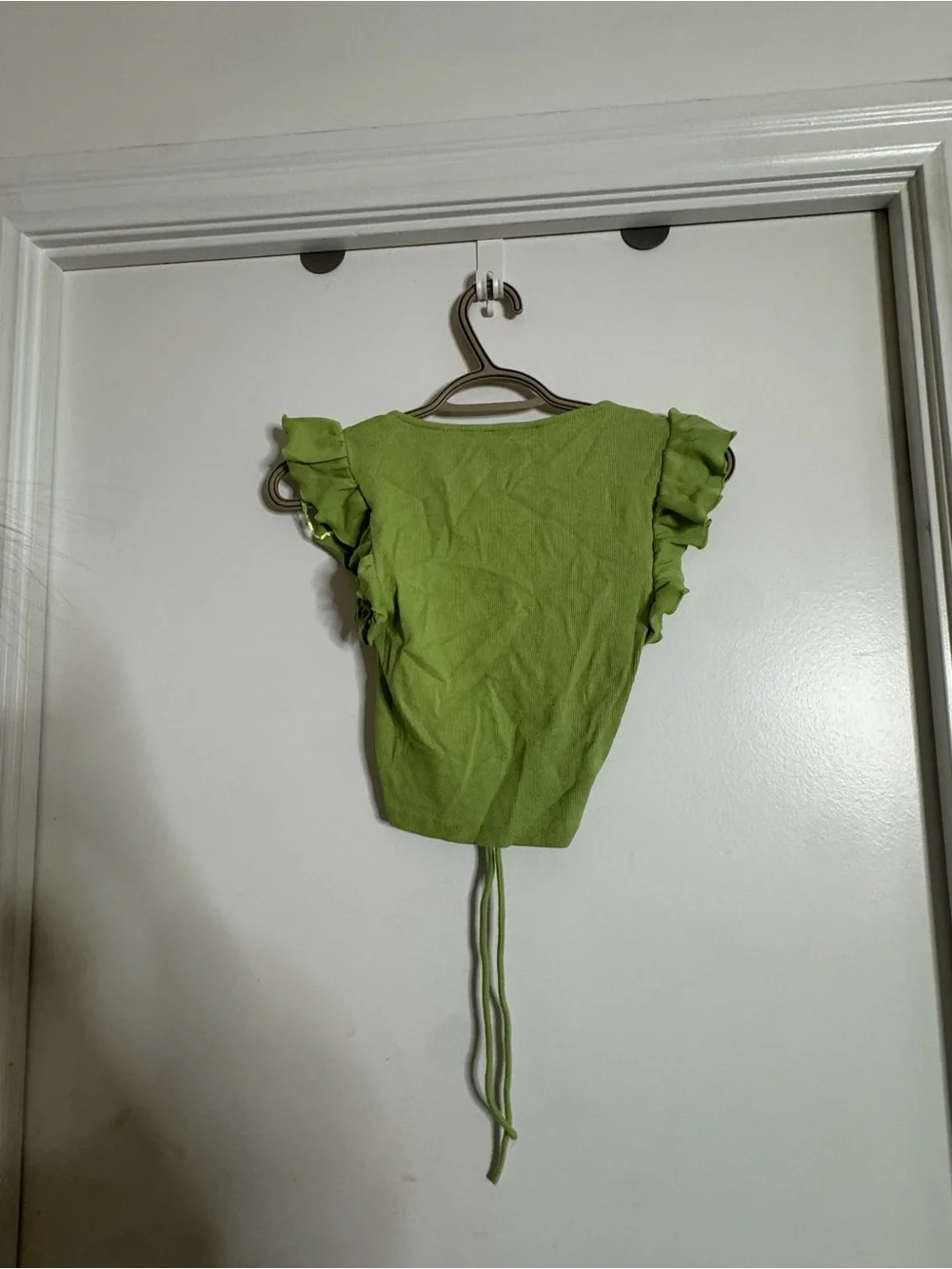Zara Ruffled Tie-Front Crop Top - Lime Green - Picture 3 of 4